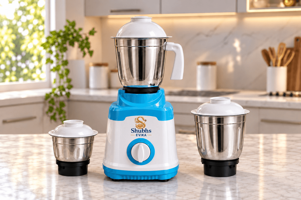 Shubh’s EVIKA mixer grinder with three stainless-steel jars