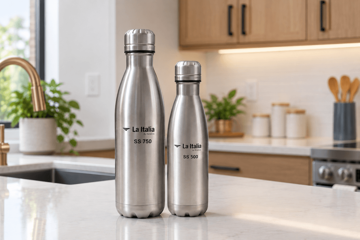 La Italia by Renesola SS 750 and SS 500 insulated stainless-steel bottles distributed by Shubh’s